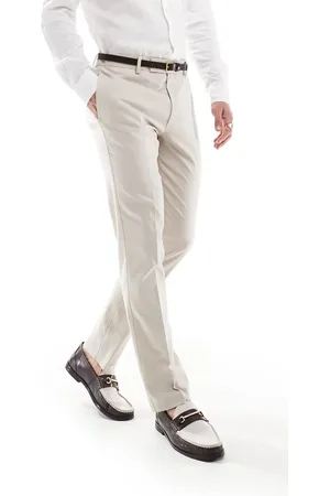 ASOS Pantalones de traje color de corte slim de mezcla de lino de -Neutro