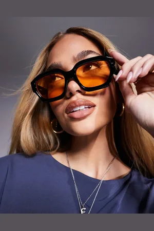 ASOS Gafas de sol con montura rectangular gruesa y lentes naranjas de