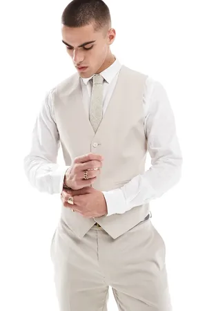 ASOS Chaleco de traje color de corte slim de mezcla de lino de -Neutro