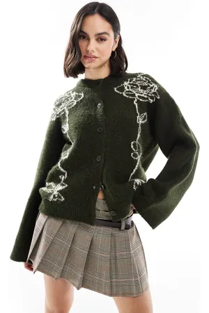 ASOS Cárdigan color con detalles florales en contraste de punto de -Verde
