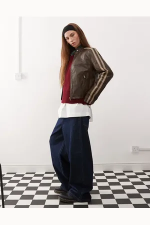 Reclaimed Chaqueta biker marrón lavado con rayas de tejido efecto cuero de