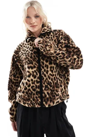 Pimkie Polar con estampado de leopardo y cremallera de borreguito estilo peluche de -Multicolor
