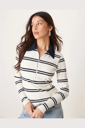 Abercrombie & Fitch Top a rayas de manga larga con detalle de botones y solapas de