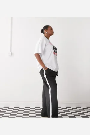 Noisy May Joggers negros de pernera ancha con banda lateral de
