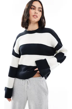ASOS Jersey a rayas azul marino con mangas anchas de punto mullido de