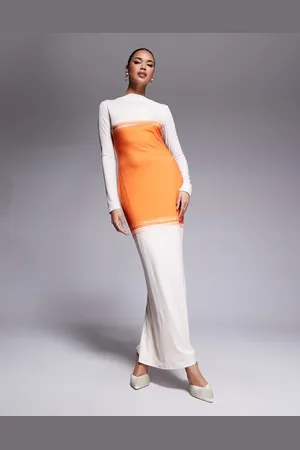 DASKA Vestido largo naranja y color crema de punto liso de -Multicolor