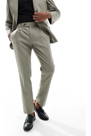 ASOS Pantalones de traje caquis de corte slim de mezcla de lino de -Verde