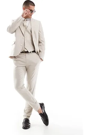 ASOS Pantalones de traje color de corte pitillo de mezcla de lino de -Neutro