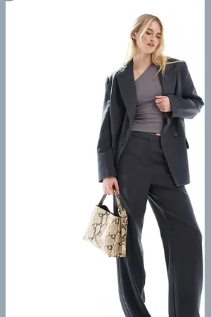 VERO MODA Pantalones de sastre gris oscuro jaspeado de pernera ancha con patrón de espiga de (parte de un conjunto)