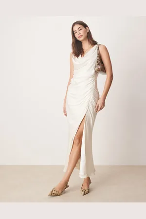 Abercrombie & Fitch Vestido largo drapeado con cuello desbocado de