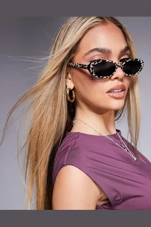 ASOS Gafas de sol grises con montura ovalada estrecha y estampado de leopardo de