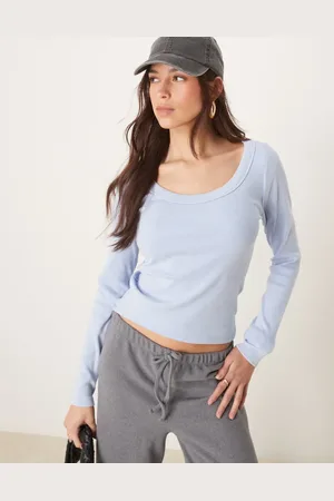 Abercrombie & Fitch Top de manga larga con cuello ancho de canalé de
