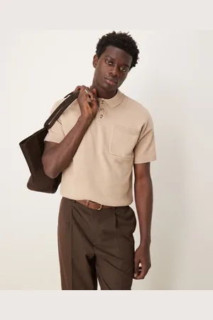 ASOS Polo color de corte cuadrado holgado con bolsillo en el pecho de punto de grosor medio de algodón de -Neutro