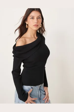 Abercrombie & Fitch Top negro abotonado con solapas de -Rosa