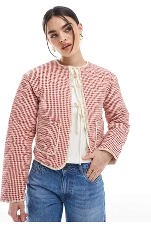 Daisy Street Chaqueta a cuadros vichy rojos guateada de