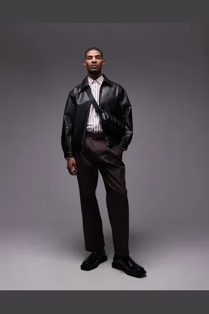 Topman Chaqueta Harrington negra de cuero sintético de
