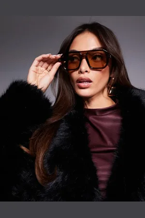 ASOS Gafas de sol marrones de estilo aviador con montura rectangular de