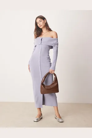 Abercrombie & Fitch Vestido azul estilo jersey sin mangas con escote plegado de punto de