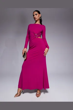 Forever New Vestido largo color con abertura de punto liso de -Rosa