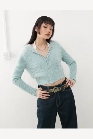 Monki Cárdigan con capucha y cremallera bidireccional de canalé mullido de