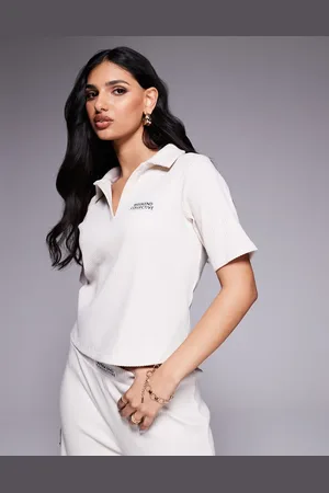 ASOS Camiseta blanca con solapas de canalé de Weekend Collective (parte de un conjunto)-Blanco