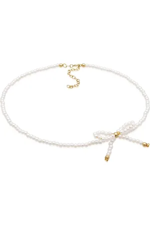 Elli Gargantilla blanca de perlas de imitación con detalle de lazo para mujer de plata de ley 925 chapada en oro de