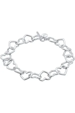 Elli Pulsera plateada de cadena con eslabones abiertos en forma de corazón de plata de ley 925 premium de