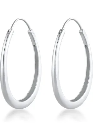 Elli Pendientes plateados ovalados minimalistas de estilo criollo de plata de ley 925 Geo Look de