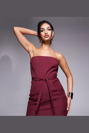 Kaiia Top de sastre largo con lazada en la cintura y escote palabra de honor exclusivo de (parte de un conjunto)-Rojo