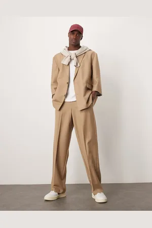ASOS Pantalones de traje color de corte ancho de mezcla de lino flameado de -Neutro