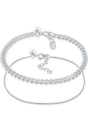 Elli Set de pulseras plateadas sencillas de cadena barbada y eslabones con diseño elegante minimalista de plata de ley 925 para mujer de