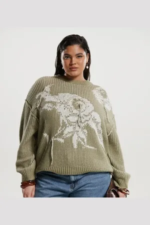 ASOS Jersey extragrande con cuello redondo y patrón de rosa de punto de ASOS DESIGN Curve