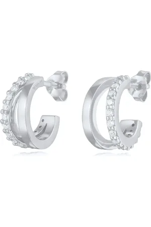 Elli Pendientes de cóctel de botón plateados con circonitas blancas de talla diamante para mujer de plata de ley 925 de