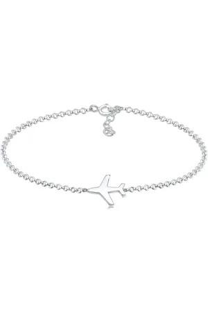 Elli Pulsera plateada con diseño de filigrana de avión para mujer de plata de ley 925 de