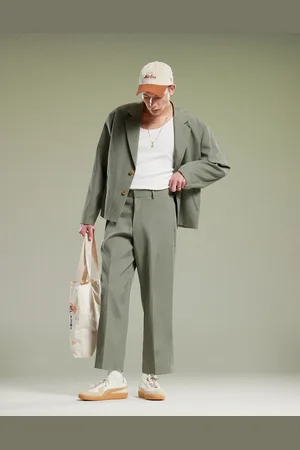 ASOS Pantalones de traje verde de pernera ancha de canalé de