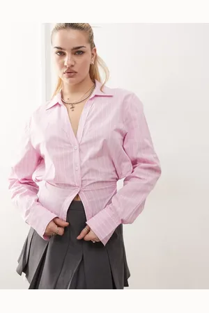 Monki Camisa rosa a rayas con abertura en la espalda de