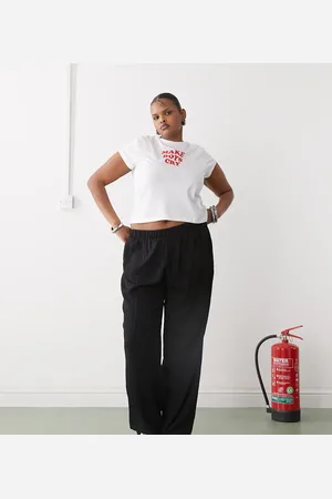 Noisy May Pantalones negros texturizados de pernera ancha de