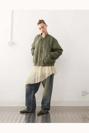 Monki Chaqueta bomber guateada y reversible con forro con estampado floral de -Verde