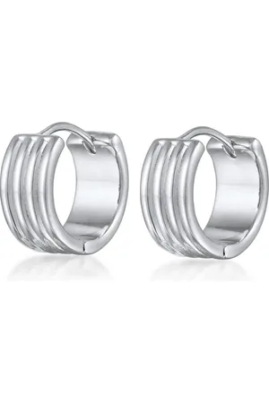 Elli Pendientes de aro plateados clásicos de estilo criollo con diseño estriado para mujer de