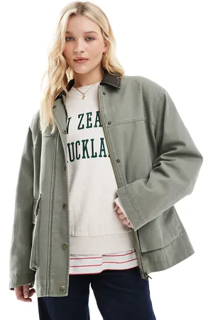 ASOS Chaqueta lavado extragrande de estilo campestre con cuello de tejido efecto cuero Barn de -Verde
