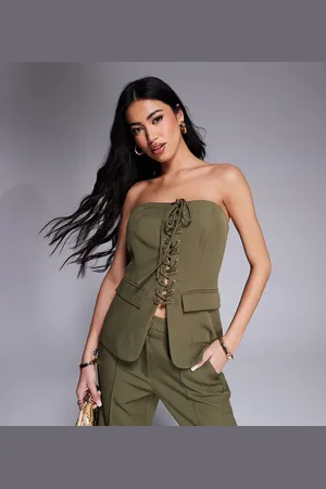 Kaiia Top con escote palabra de honor y cordones exclusivo de (parte de un conjunto)-Verde