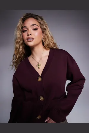 River Island Cárdigan burdeos con cuello de pico de -Rojo