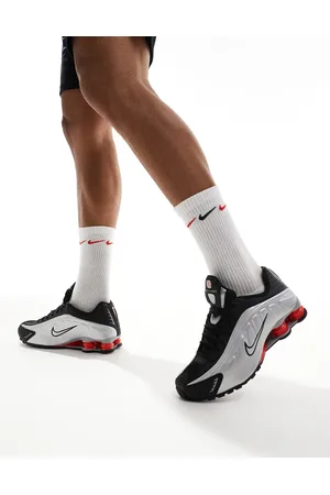 Nike Zapatillas de deporte metalizado y rojas Shox R4 de
