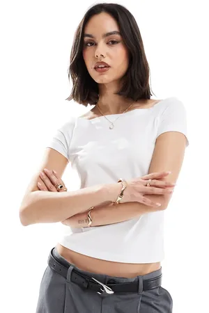 VERO MODA Camiseta blanca con manga de casquillo de -Blanco