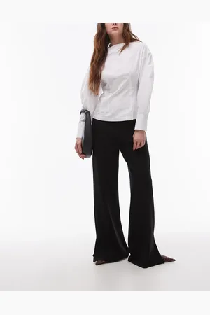 MANGO Pantalones negros de corte recto con costura delantera de punto liso de