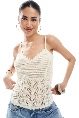 VERO MODA Top color crema de tirantes de croché de (parte de un conjunto)-Blanco