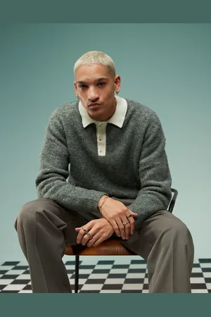 ASOS Polo carbón holgado de estilo rugby de punto texturizado de