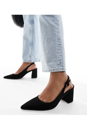 ASOS Zapatos negros destalonados de tacón medio de bloque de antelina Sutton de