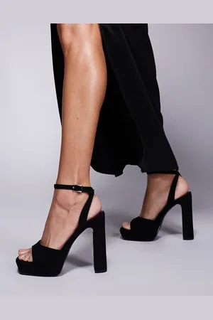 ASOS Sandalias negras minimalistas de tacón grueso con plataforma de antelina Naples de
