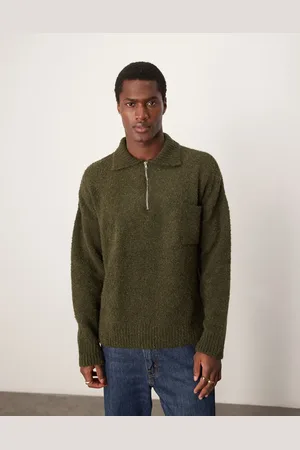 ASOS Jersey de corte cuadrado extragrande con bolsillo en el pecho, cremallera corta y solapas tipo polo de punto texturizado de -Verde